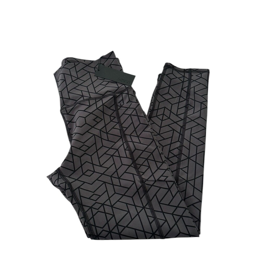 Savvi Geo Leggings 27” Yoga Pants NEW Gray Black Medium